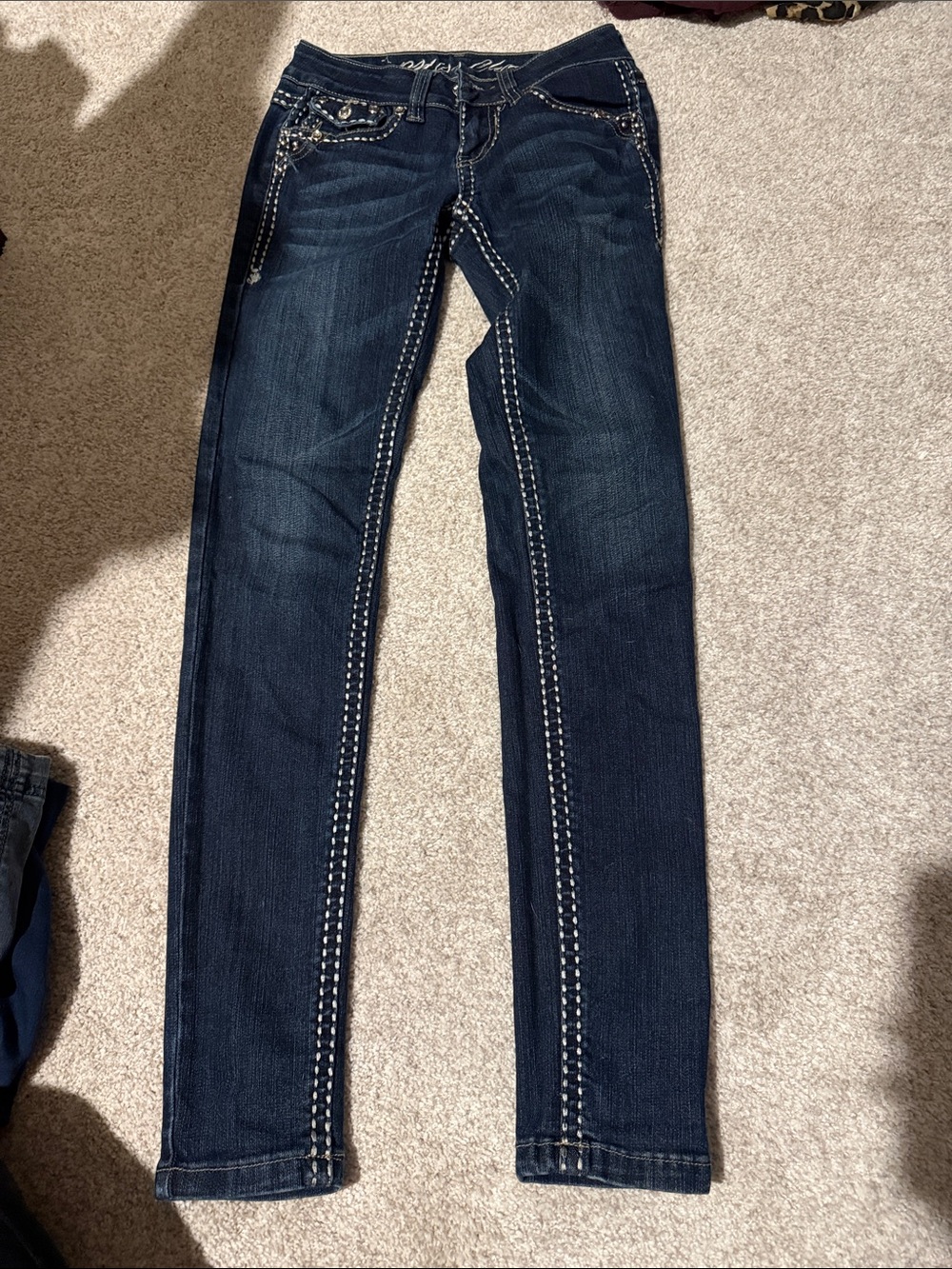 Miss Chic Jeans Dark Blue Skinny Jeans with Contrast Stitching